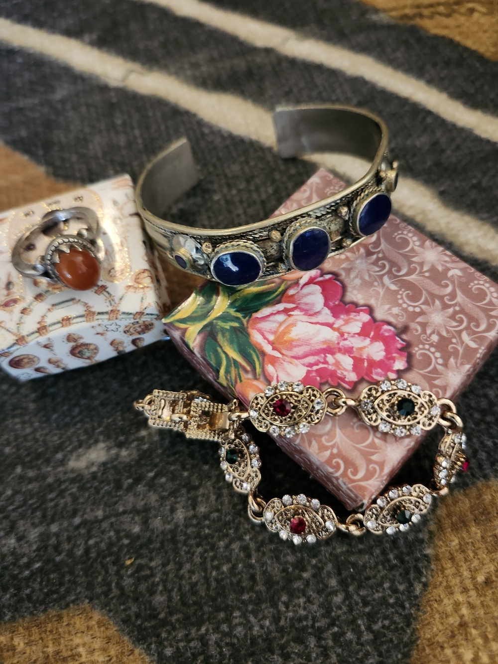 Handcrafted Persian Jewerly Gem Gemstone Bundle 2Bracelets And, Ring Size 11 1/2